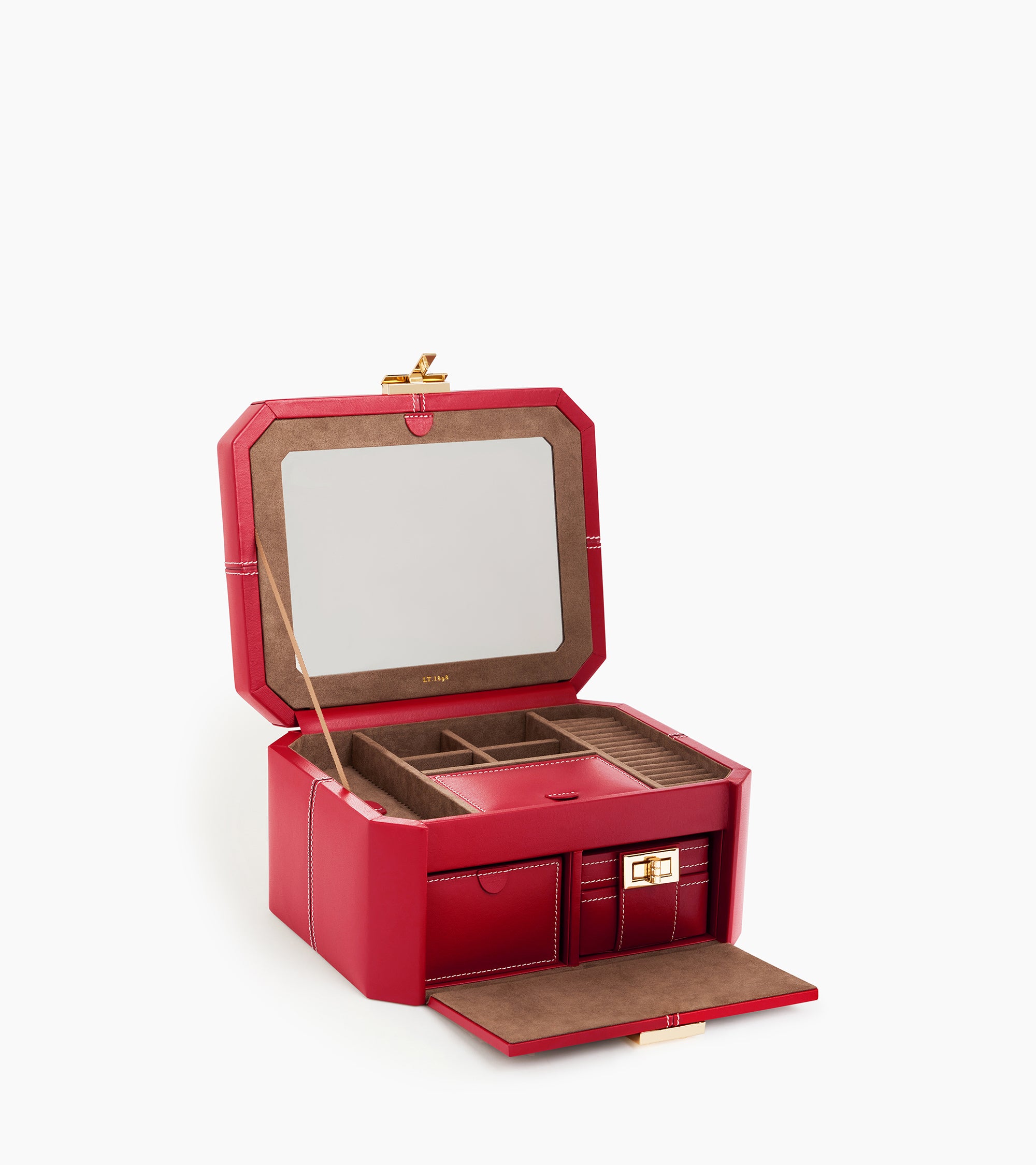 Large jewelry box with T-clasp in leather