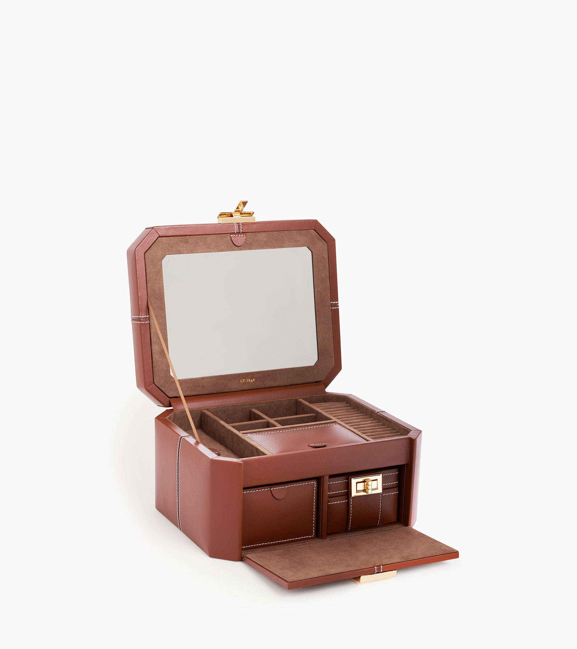 Large jewelry box with T-clasp in leather