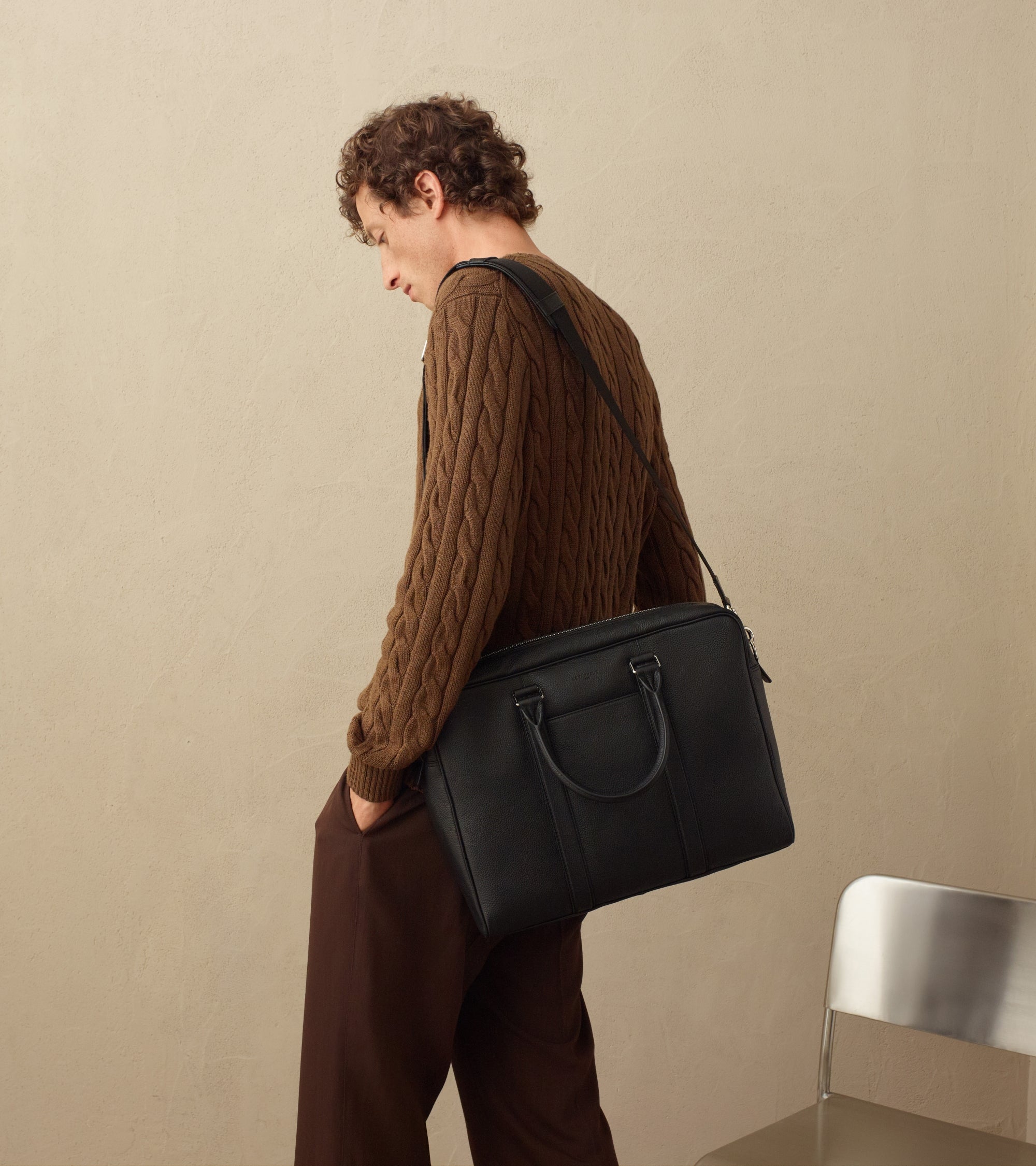 Charles 15" briefcase in grained leather medium size