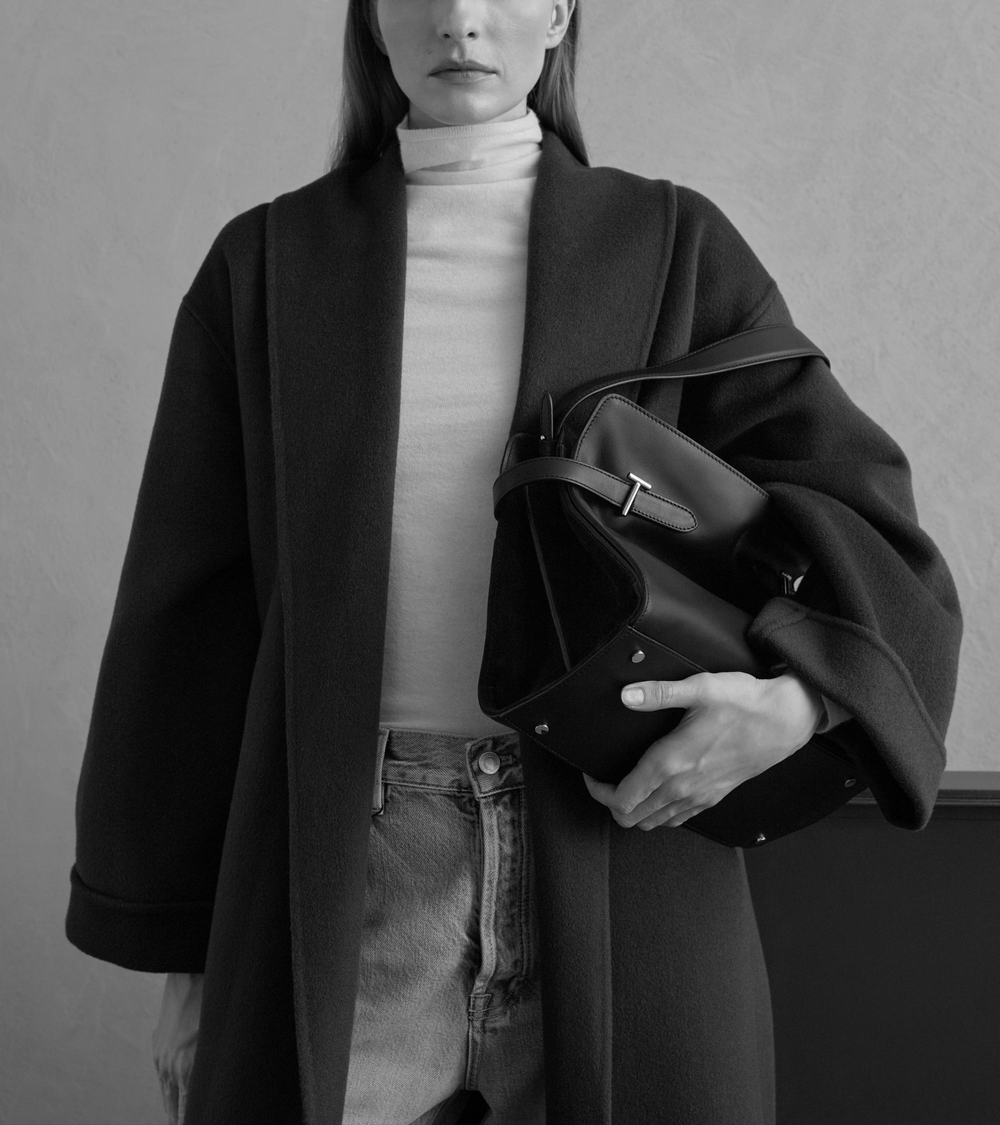 Sac porté épaule grand modèle Emie en cuir lisse et nubuck