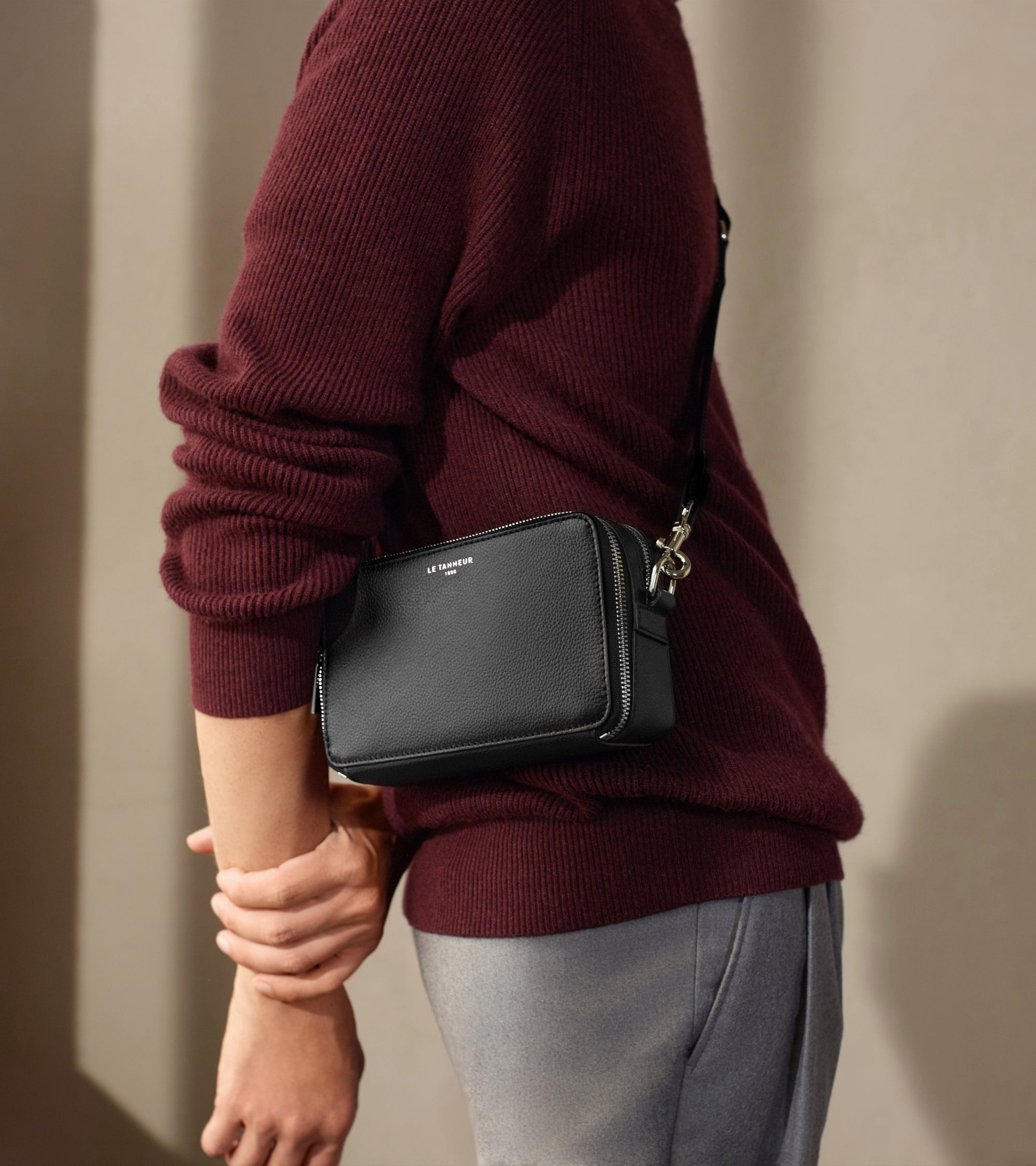 Bolso bandolera pequeño con 2 compartimentos Émile de cuero texturizado