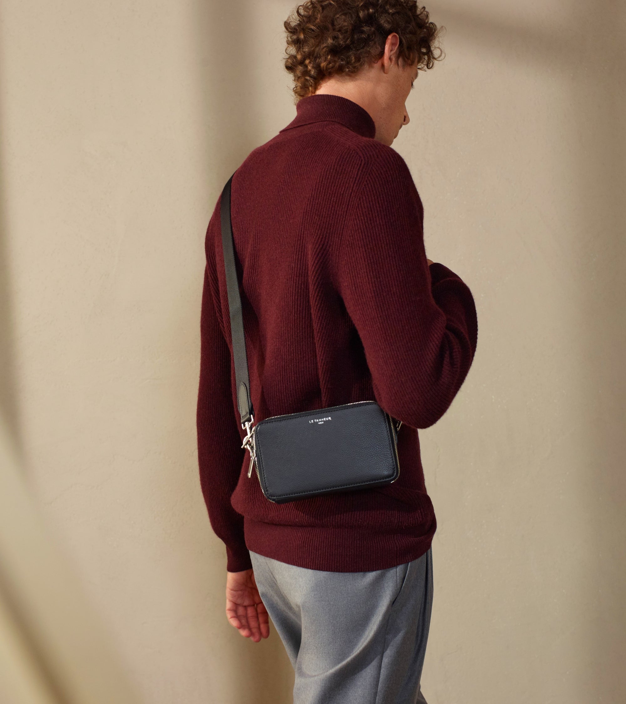 Bolso bandolera pequeño con 2 compartimentos Émile de cuero texturizado