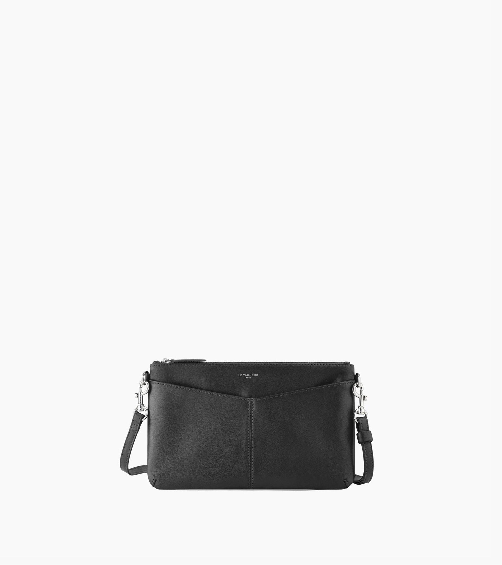 Sac pochette zippée avec bandoulière amovible Charlotte en cuir lisse