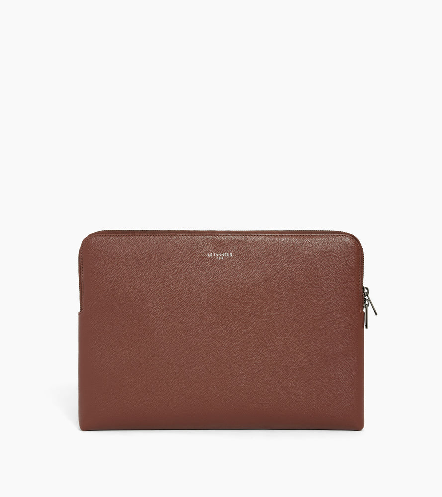 Pochette ordinateur 14" en cuir grainé