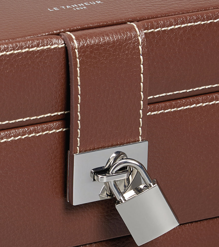 Joyero mediano, apertura automática, de cuero