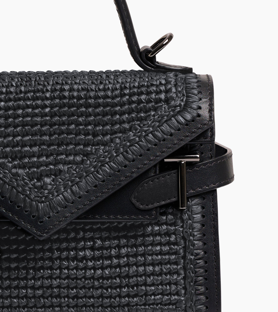 Petit sac à main double rabat Emilie effet raphia et cuir lisse