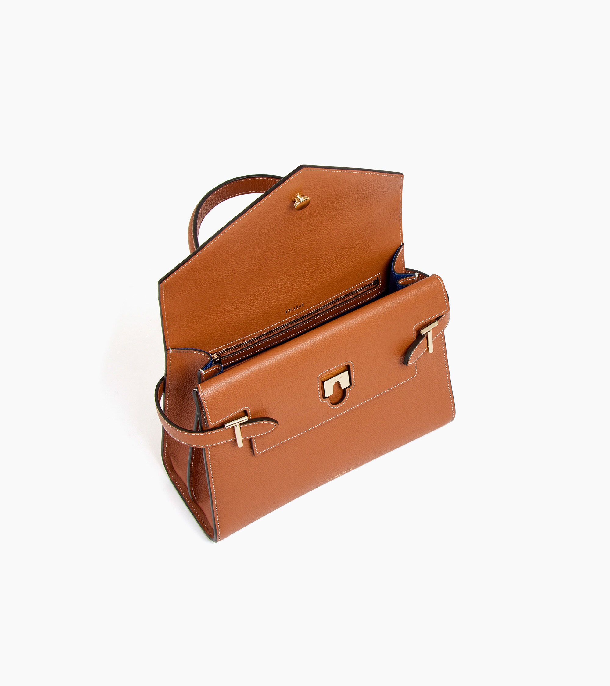 Bolso de mano mediano Emilie de piel texturizada con doble solapa