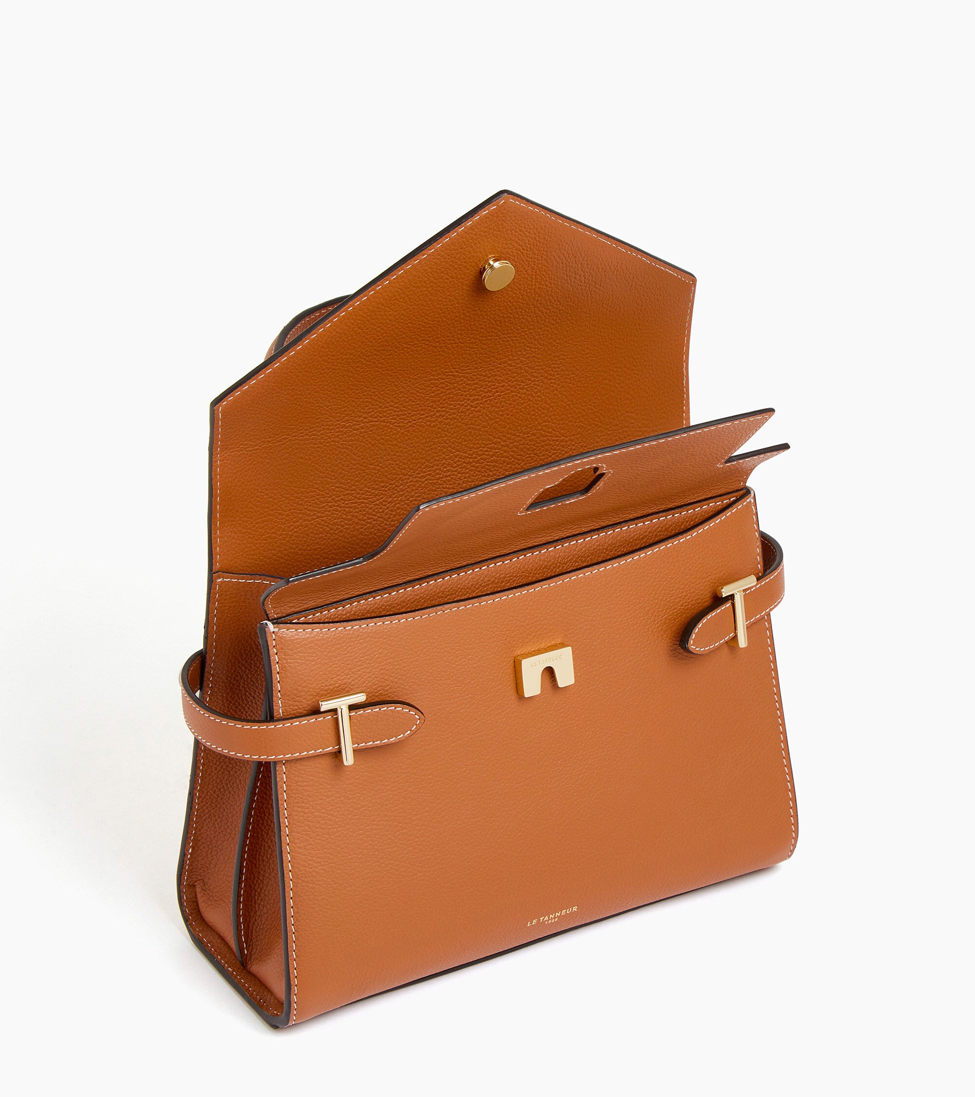 Bolso de mano mediano Emilie de piel texturizada con doble solapa