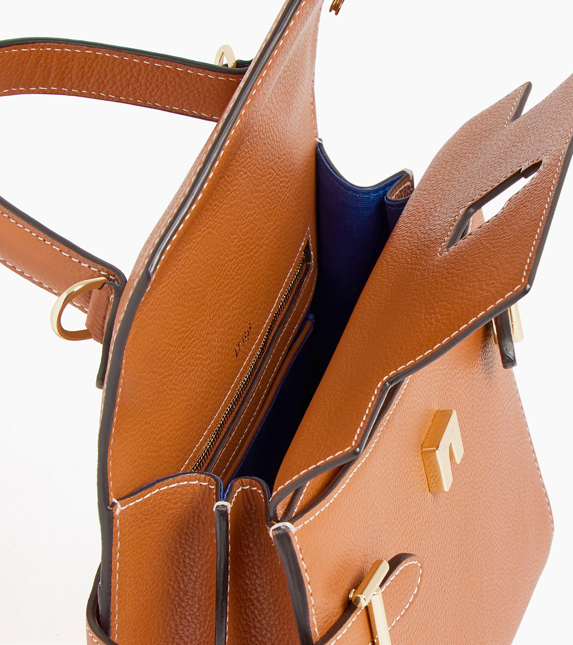Bolso de mano mediano Emilie de piel texturizada con doble solapa