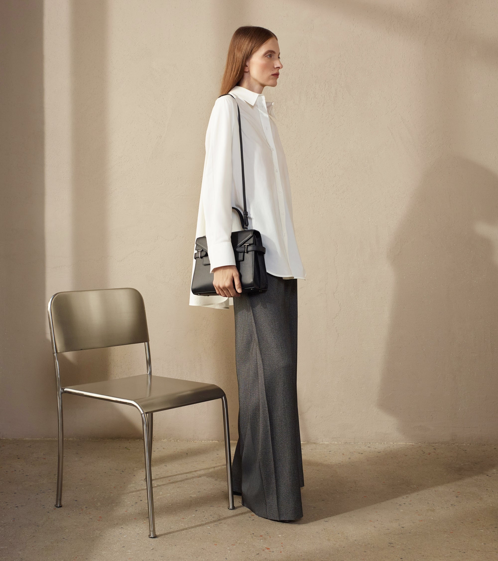 Emilie medium double flap handbag model in grained leather