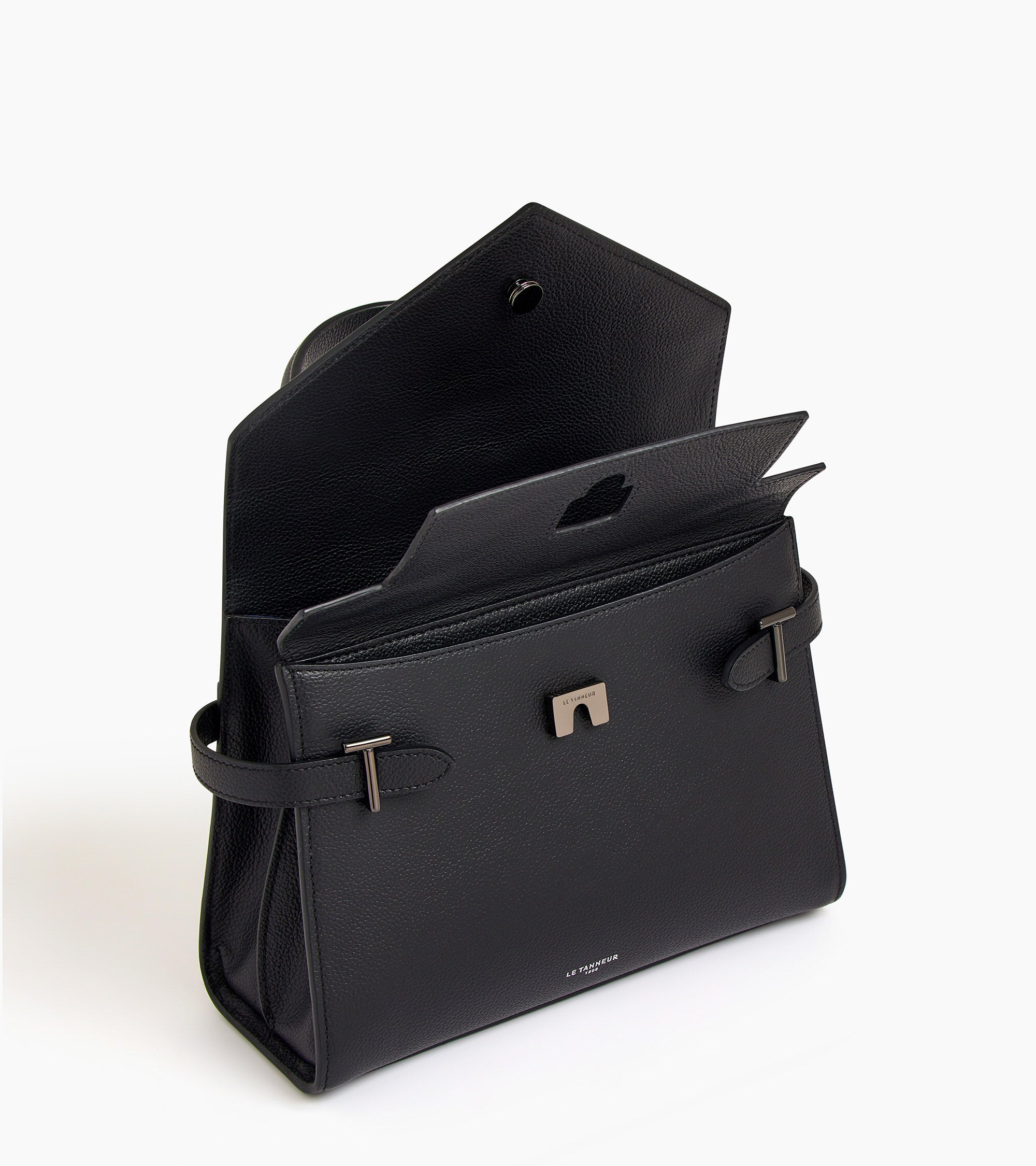 Bolso de mano mediano Emilie de piel texturizada con doble solapa
