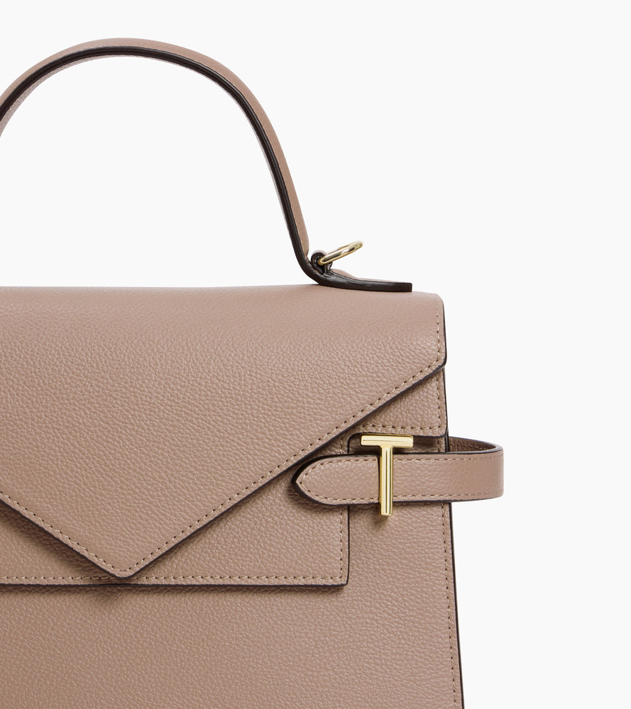 Sac à main double rabat moyen modèle Emilie en cuir grainé