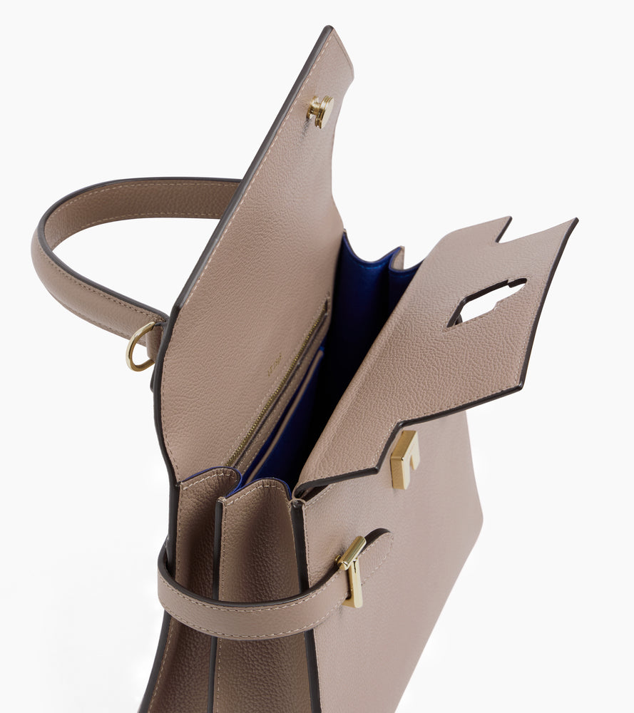 Bolso de mano mediano Emilie de piel texturizada con doble solapa