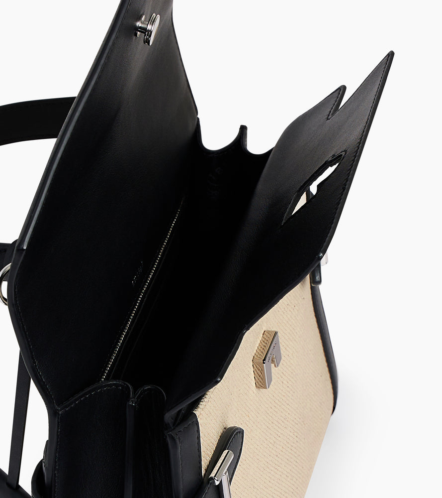 Bolso de mano mediano con doble solapa modelo Emilie en lona de algodón y cuero liso