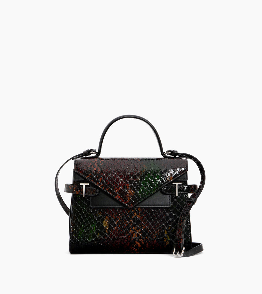 Sac à main double rabat moyen modèle Emilie en cuir effet python