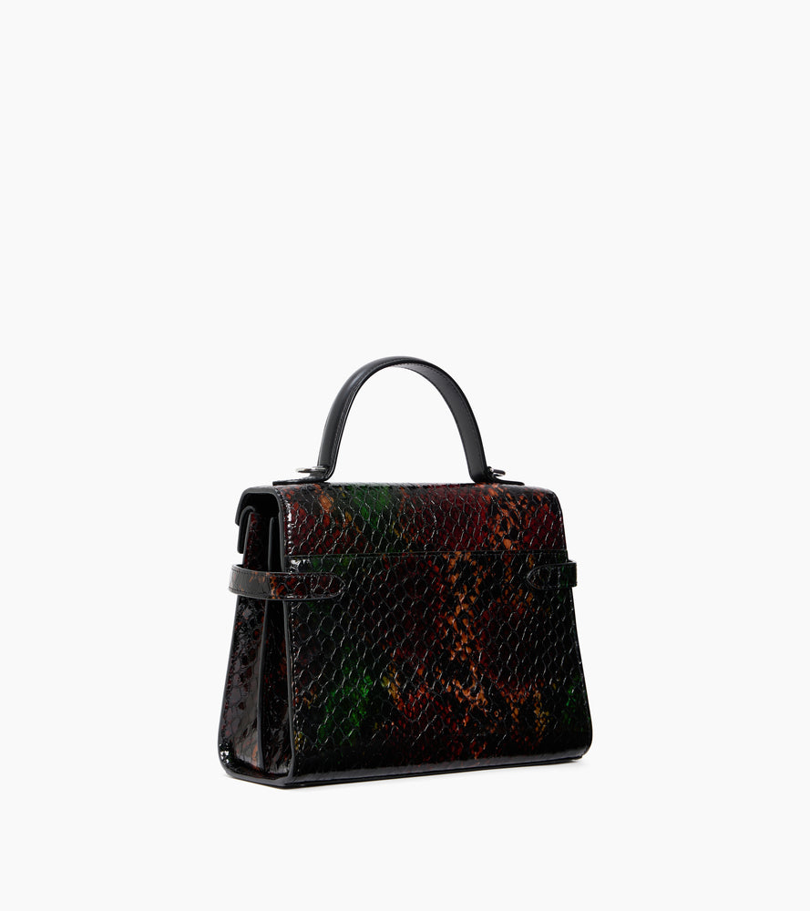 Emilie medium double flap handbag model in python effect leather