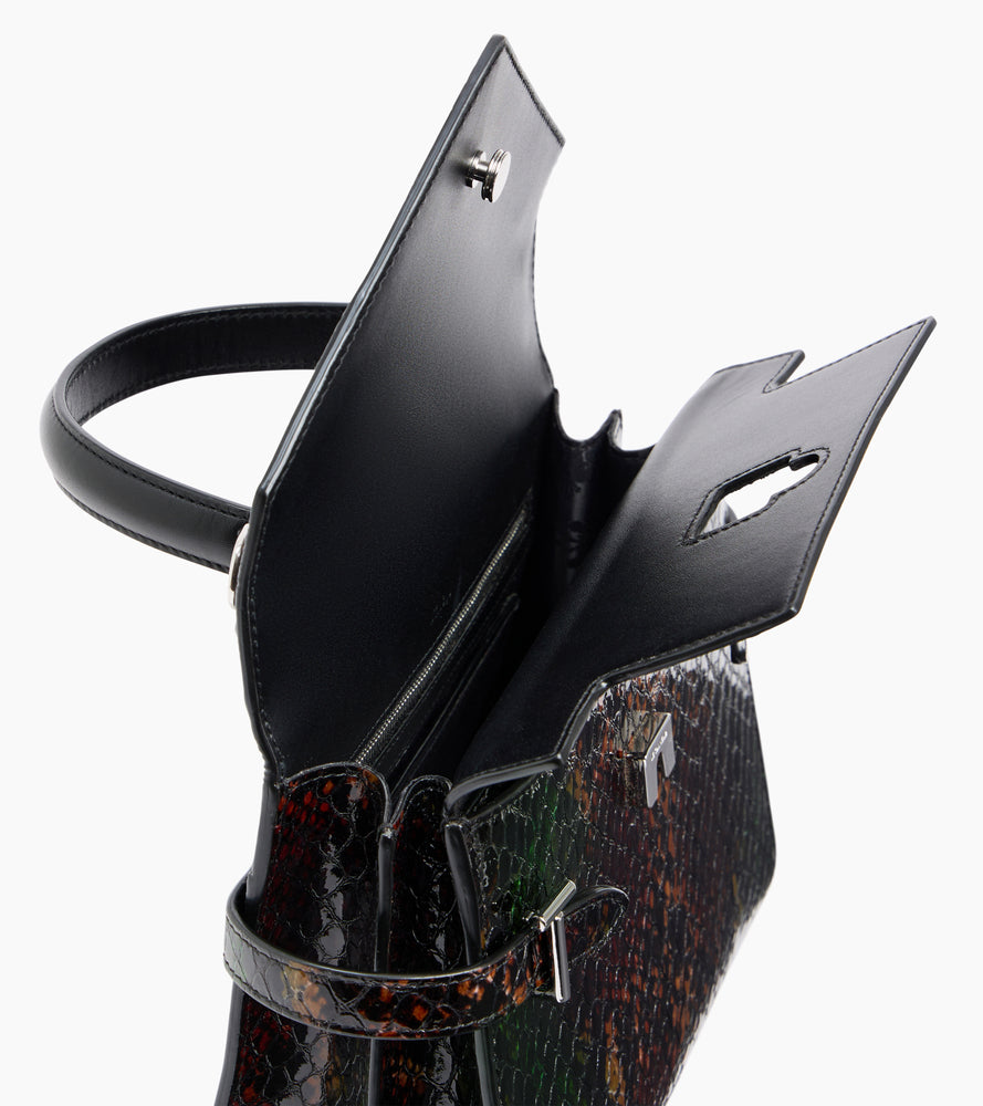 Emilie medium double flap handbag model in python effect leather