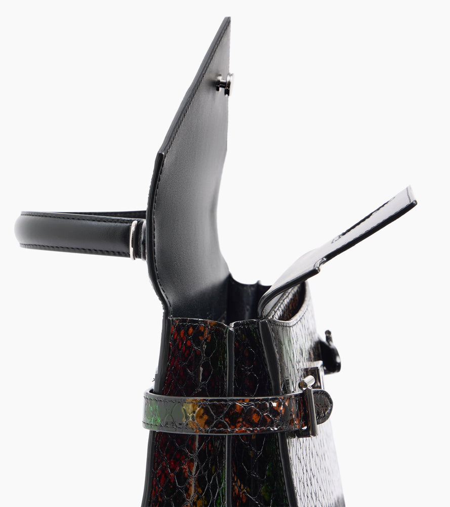 Emilie medium double flap handbag model in python effect leather