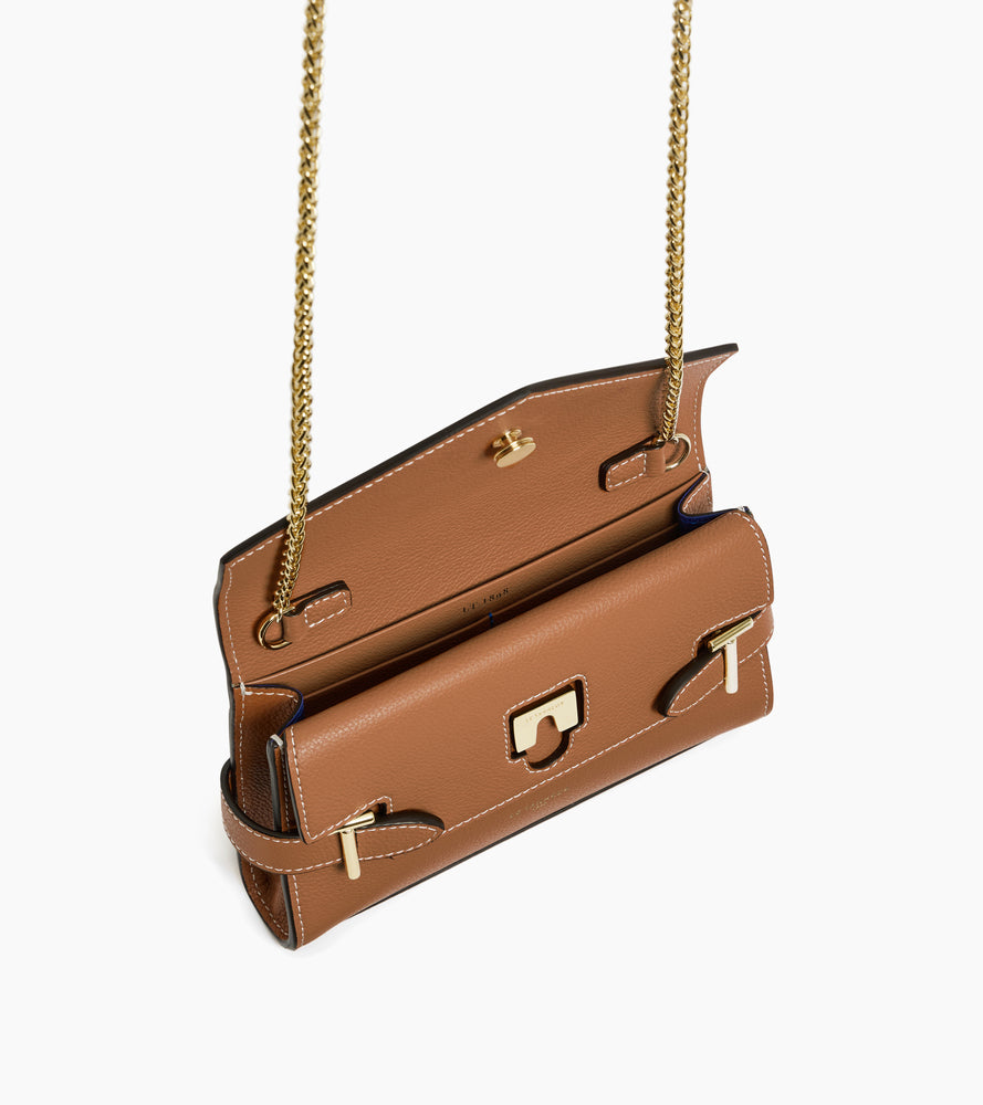 Sac pochette avec bandoulière double rabat Emilie en cuir grainé