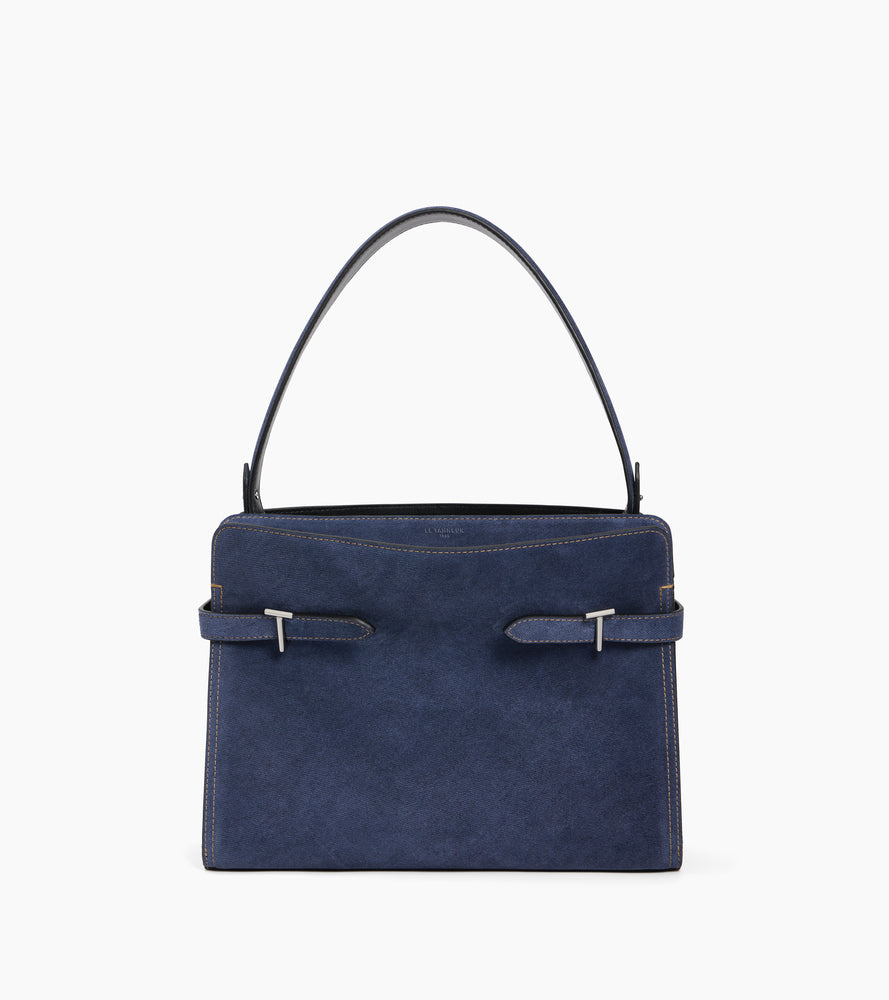Emie large shoulderbag in denim-effect suede leather