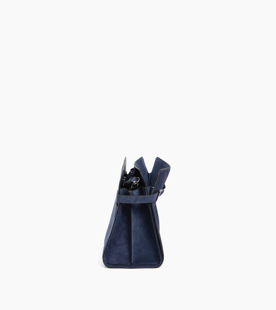 Emie large shoulderbag in denim-effect suede leather