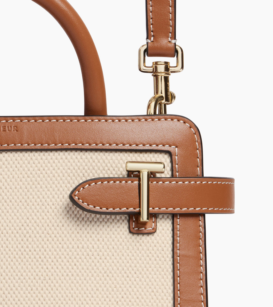 Bolso de mano pequeño Emilie en lona de algodón y cuero liso
