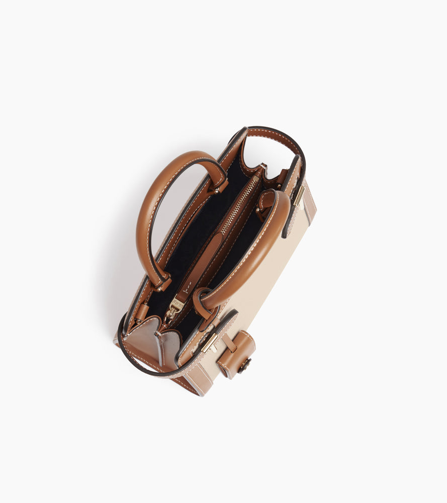 Bolso de mano pequeño Emilie en lona de algodón y cuero liso
