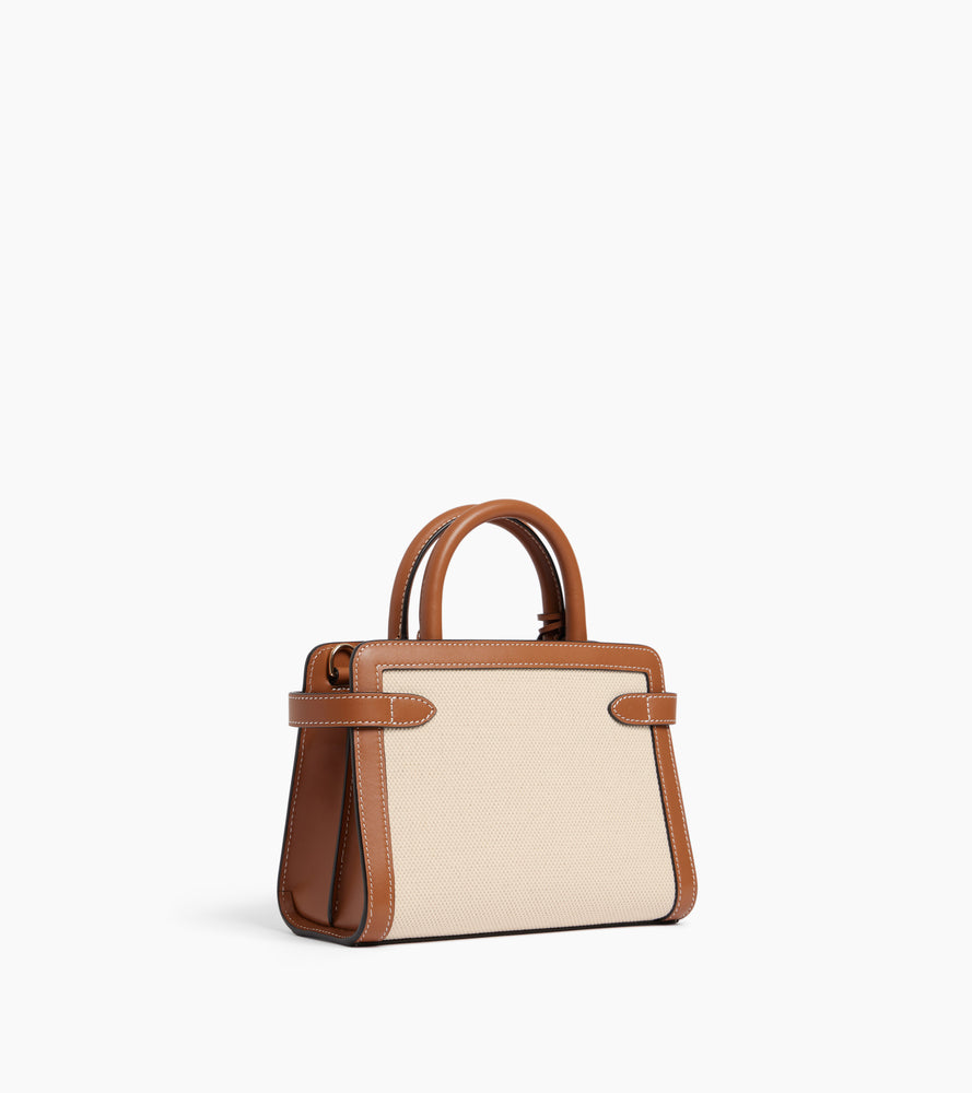 Bolso de mano pequeño Emilie en lona de algodón y cuero liso