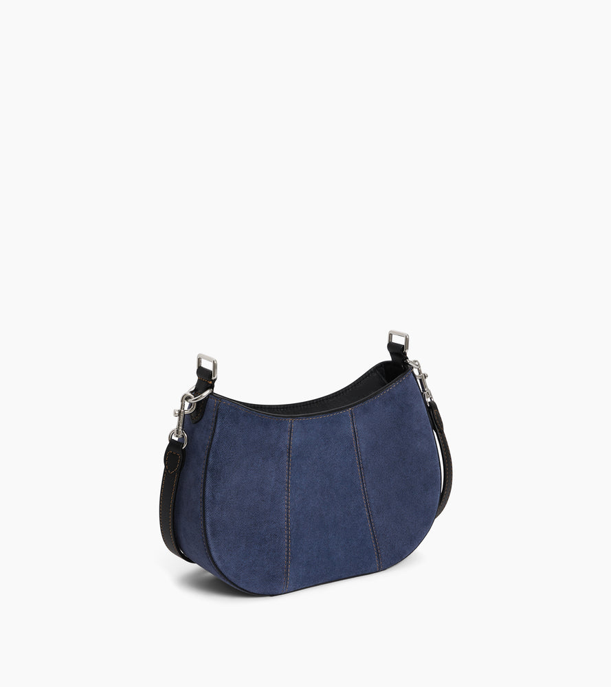 Bolso de mano pequeño media luna Juliette de ante efecto denim