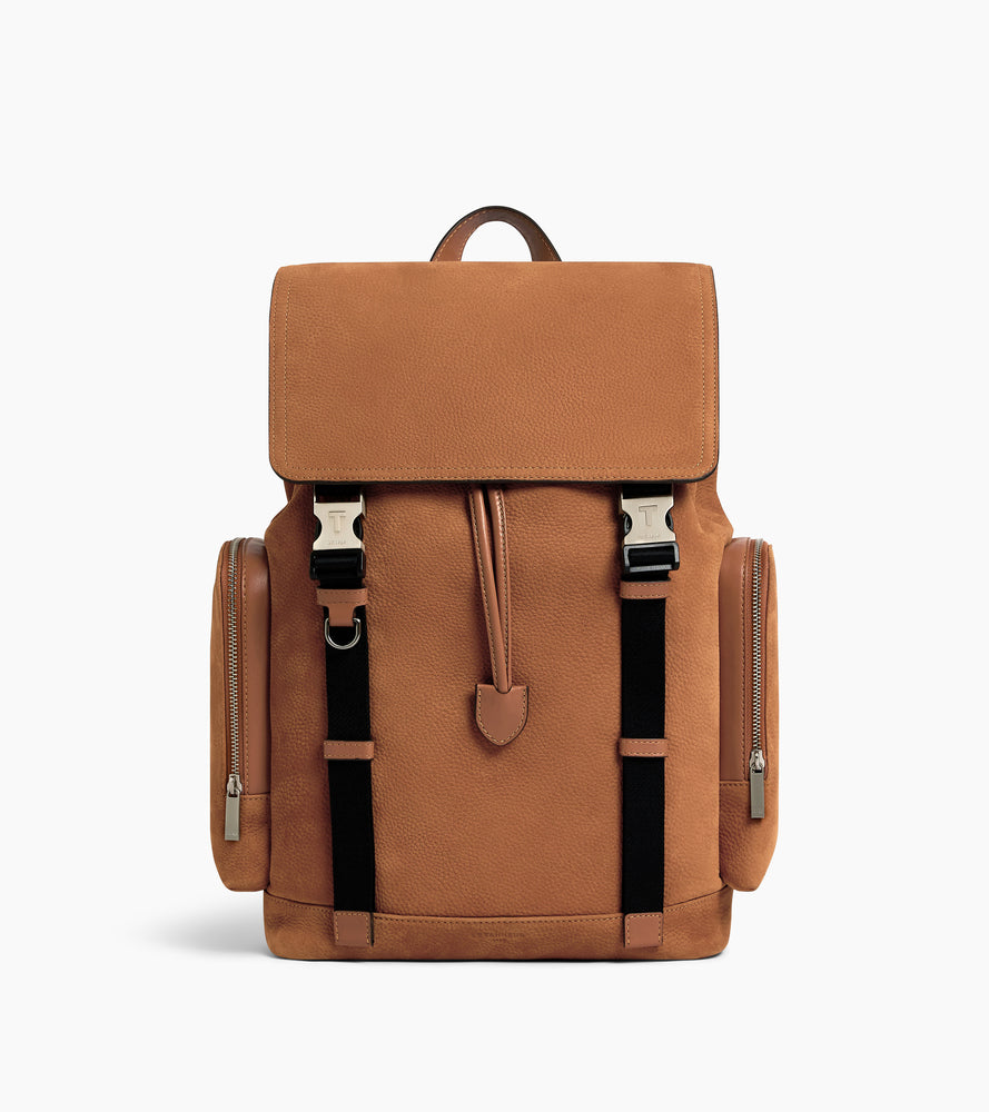 Maurice backpack in grained nubuck leather with a flap
