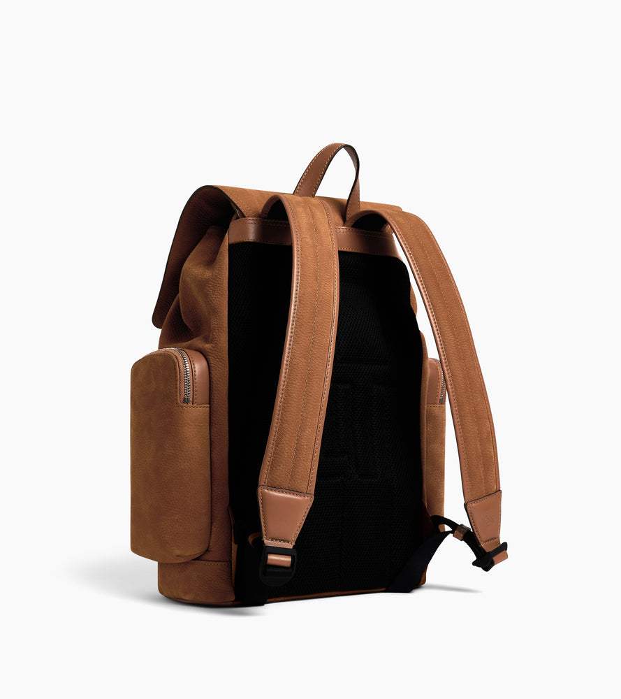 Maurice backpack in grained nubuck leather with a flap