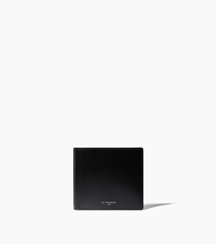 Porte cartes avec poche billets Emile en cuir lisse effet box