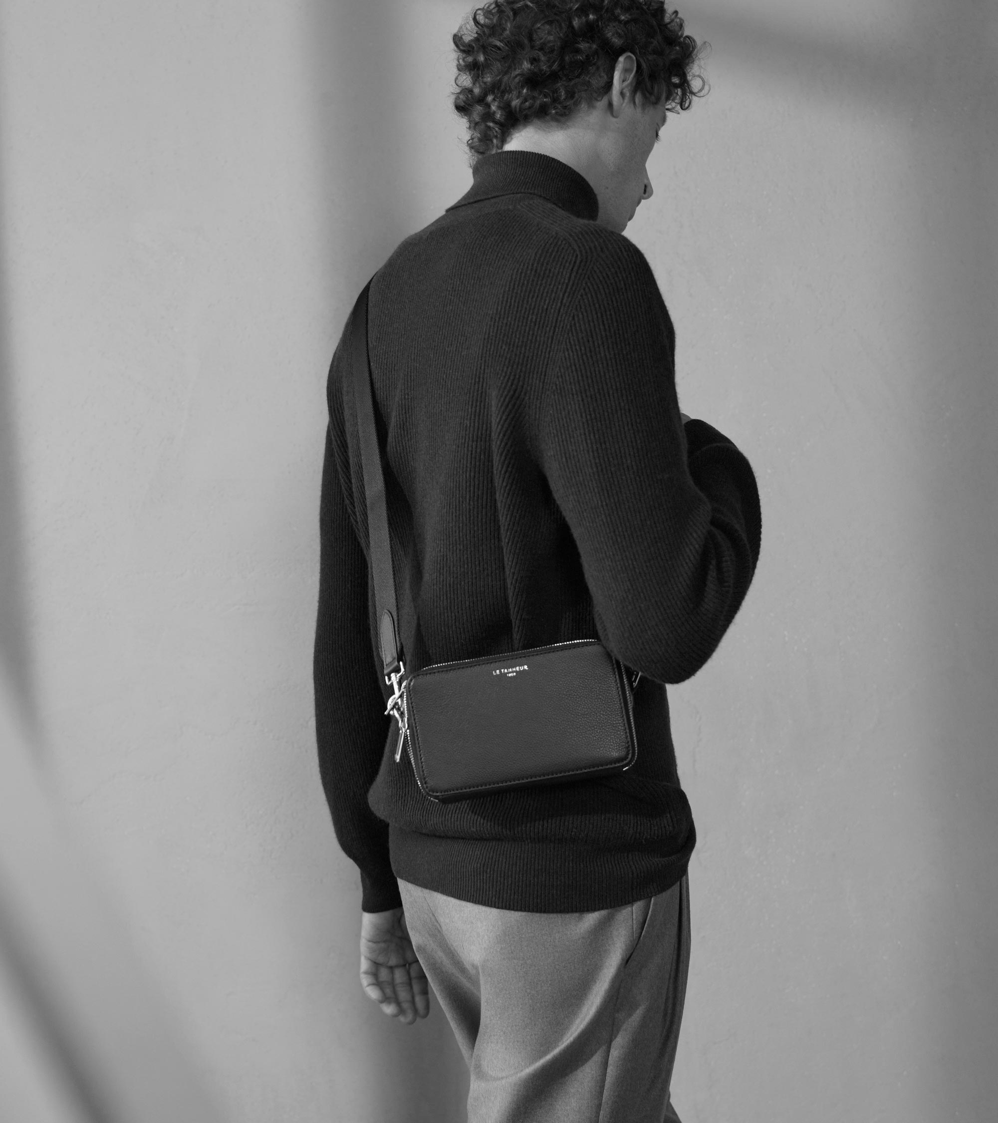 Bolso bandolera pequeño con 2 compartimentos Émile de cuero texturizado