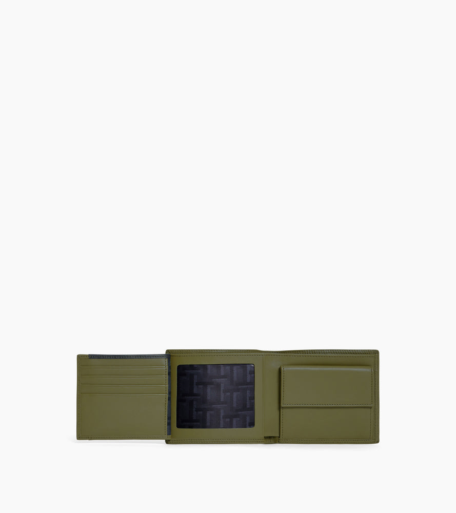 cartera con solapa de 2 secciones de piel lisa