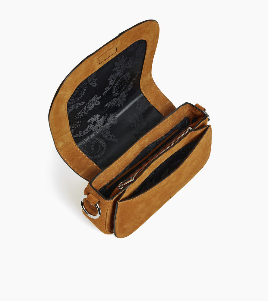 Bolso bandolera mediano modelo Ella de cuero granulado y piel lanosa