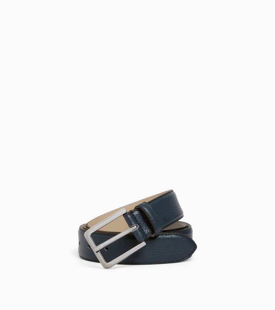 Men's belt with rectangular buckle in grained leather
