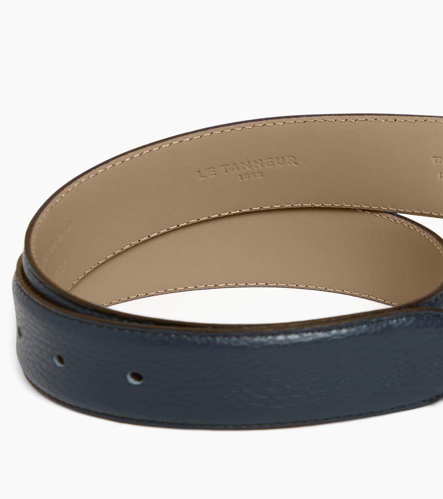 Men's belt with rectangular buckle in grained leather