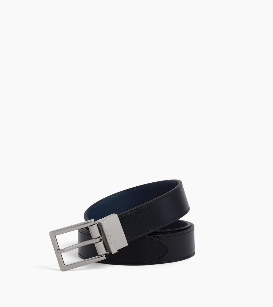 Men's belt with rectangular buckle in grained leather